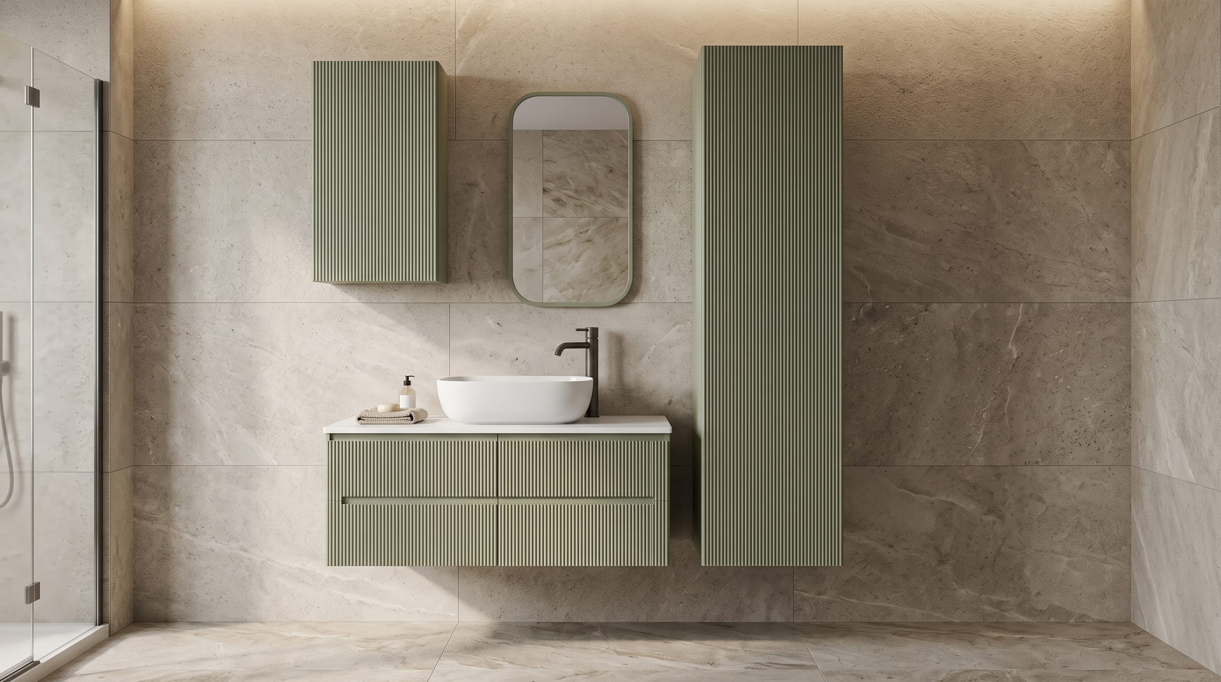 Oliva Banyo Pure koleksiyonu – sıralı çekmeceli banyo dolabı